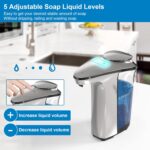 PZOTRUF Automatic Soap Dispenser, Touchless Dish Soap Dispenser 17oz/500ml with Infrared Sensor, 5 Adjustable Soap Dispensing Levels, Liquid Hand Dispenser for Bathroom Kitchen Sink (Silver) - Image 4