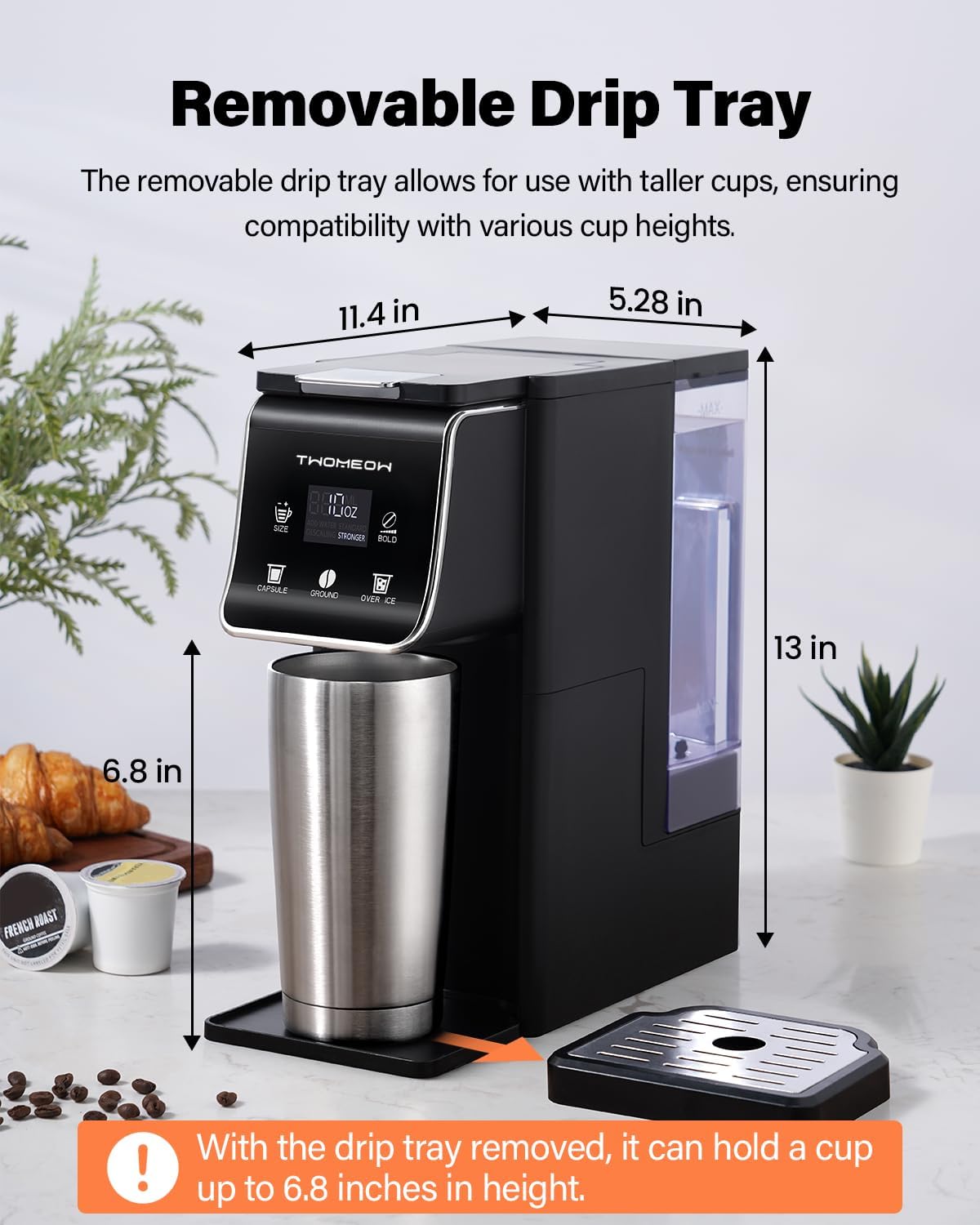 Coffee Maker Hot & Iced With Bold Setting,Single Serve Coffee Maker For K Cup And Grounds,52 Oz Removable Water Tank,6-14 Oz Brew Sizes,One Cup Kcup Coffee Machine With Reusable Filter,(Black) - Image 7