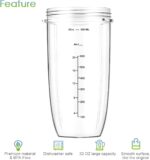 7 Pieces nutribullet Blender Cups & Blade Replacement Set 32oz Huge Cup with 1 Flip-Top To-Go Lid and 1 Lid Ring & Premium Extractor Blade with Compatible with NutriBullet 600w/900w Blender - Image 3