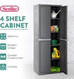 Sterilite 4 Shelf Cabinet, Lockable Utility Storage w/ Adjustable Shelves, Gray - Plastic Shelving Unit for Organizing Garage, Pantry, Basement, Laundry Room or Mudroom - Image 3