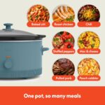 bella 6.0 Qt Manual Slow Cooker, Ceramic Nonstick Coating, 3 Temperature Settings, Dishwasher Safe Stoneware Pot and Tempered Glass Lid, Cool Touch Handles & Tangle Free Cord Wrap, Surf - Image 5