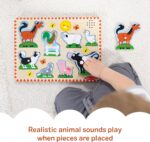Melissa & Doug Farm Animals Sound Puzzle – 8-Piece Wooden Peg Puzzle with Light-Activated Sounds, Music Learning Toy for Toddlers and Preschoolers Ages 2+ - Image 3