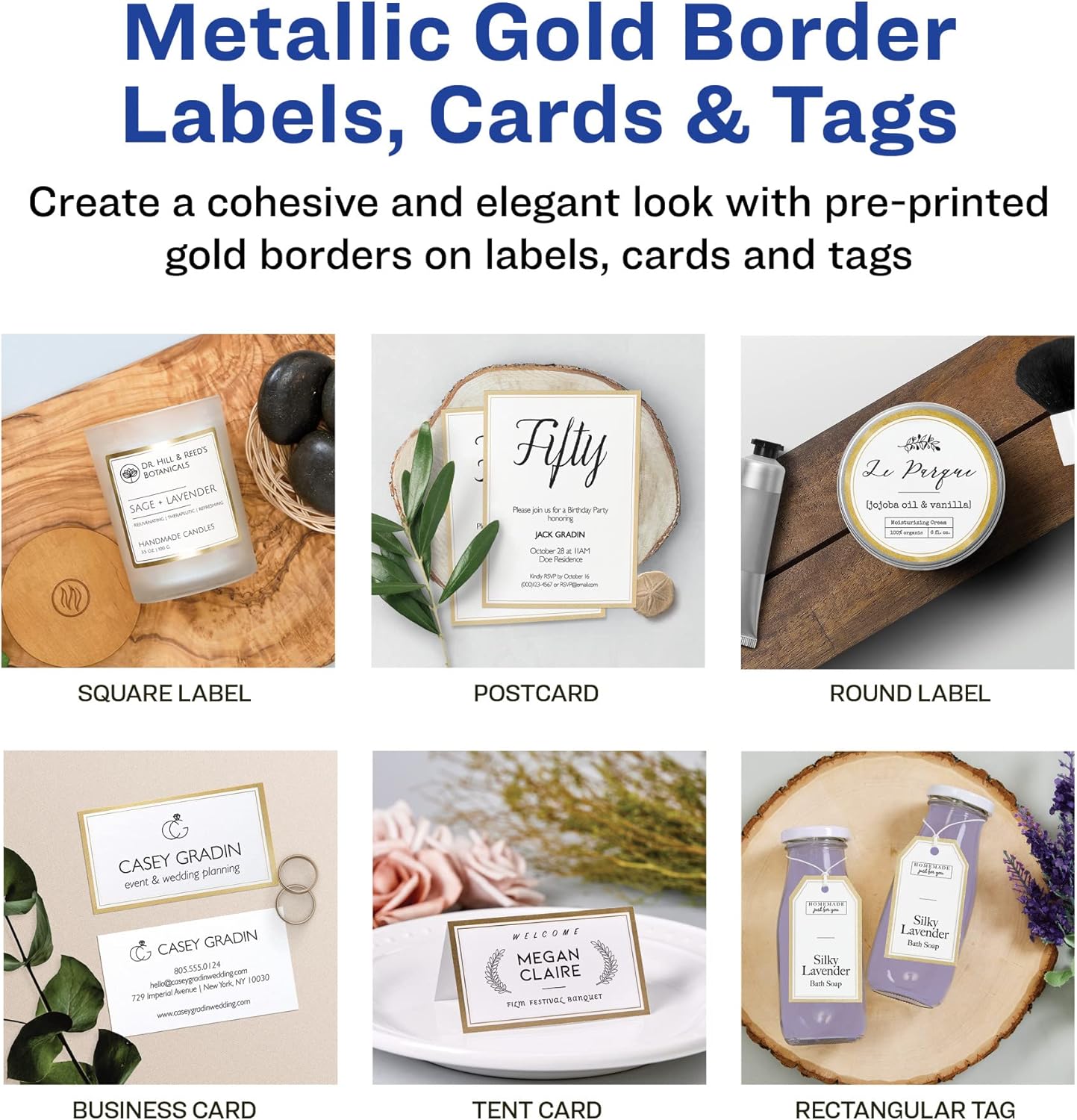 Avery Tags with Metallic Gold Borders and Strings, 2" x 3.5", 40 Total, Laser/Inkjet Printable Tags (3326) - Image 4