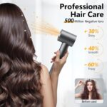 Hair Dryer - 1 Min Fast Drying, High-Speed Blow Dryer with 500 Million Negative Ions, No Heat Damage, Low Noise, Lightweight, Professional Hairdryer with Diffuser & Nozzle for Women, Gunmetal - Image 3