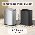 8L/2.1 Gal Small Bathroom Trash Can with Lid, Swing-Top Rectangular Waste Bin, Stainless Steel Garbage Can for Home, Office, Toilet, Bedroom, Living Room (Silver) - Image 4