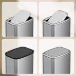 8L/2.1 Gal Small Bathroom Trash Can with Lid, Swing-Top Rectangular Waste Bin, Stainless Steel Garbage Can for Home, Office, Toilet, Bedroom, Living Room (Silver) - Image 5