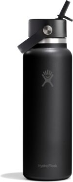 Hydro Flask Water Bottle - Insulated Stainless Steel - Wide Straw Lid, Non Spill, Leakproof in 40 Oz Tonal Black