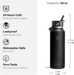 Hydro Flask Water Bottle - Insulated Stainless Steel - Wide Straw Lid, Non Spill, Leakproof in 40 Oz Tonal Black - Image 3