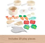 Fisher-Price Wood Kitchen Pretend Play Toy Pots & Pans Set, 19-Piece Playset Wooden, Metal & Fabric for Preschool Kids Ages 3+ Years - Image 5