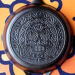 Lodge 10.25 Inch Pre-Seasoned Cast Iron Stamped Skillet Electric Blue Silicone Hot Handle Holder - Reusable Heat Protection Up to 500° - Sugar Skull - Image 4