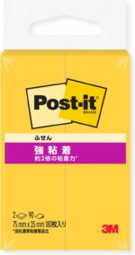 3M 500SS-YN Post-it Strong Adhesive Sticky Notes, Yellow, 3.0 x 1.0 inches (75 x 25 mm), 90 Sheets x 2 Pads