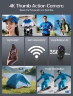 4K Mini Body Action Cameras POV Body Cam, 64GB Sports Camera with Audio Video Recording, Portable WiFi Magnetic Wearable Waterproof Thumb Camera for Motorcycle Vlogging Skiing Cycling Hiking-Black - Image 2