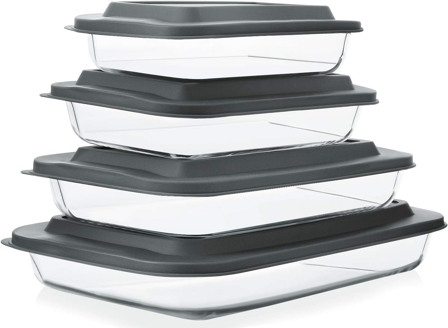 8-Piece-Deep-Glass-Baking-Dish-Set-with-Plastic-lidsRectangular-Glass.jpg 8-Piece Deep Glass Baking Dish Set with Plastic lids,Rectangular Glass Bakeware Set with Lids, Baking Pans for Lasagna, Leftovers, Cooking, Kitchen, Freezer-to-Oven and Dishwasher, Gray - Image 1