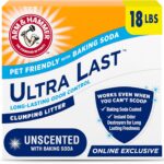ARM & Hammer Ultra Last Clumping Cat Litter, Unscented, MultiCat, 18 Lbs | Clumping Formula, 99% Dust Free, Pet Friendly, Baking Soda Odor Control
