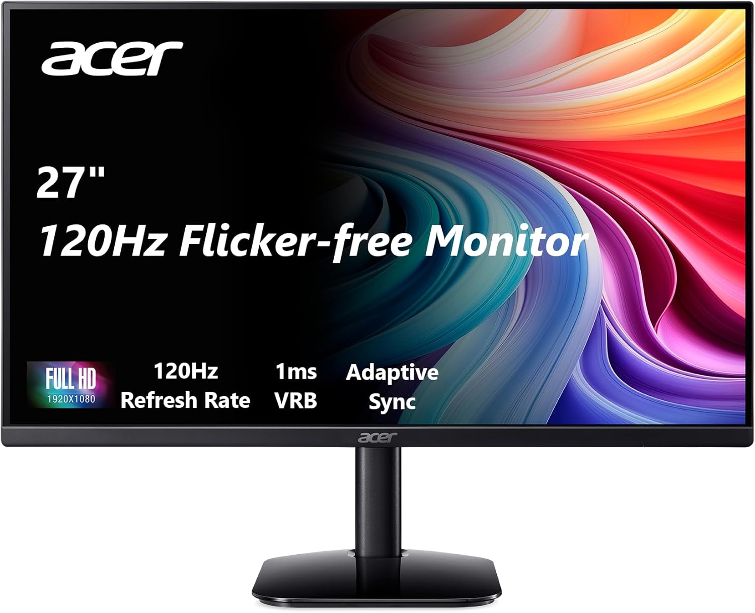 Acer-27-Inch-Monitor-KB272-27-Inch-FHD-IPS-1920-x.jpg Acer 27 Inch Monitor- KB272-27 Inch FHD IPS (1920 x 1080) Display, Up to 120Hz Refresh Rate, 99% sRGB, Tilt, Adaptive-Sync Support (FreeSync Compatible) 1ms (VRB), sRGB 99% Color, HDMI & VGA Ports - Image 1