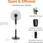 Amazon Basics 16" Pedestal Fan with Remote for Bedroom, Living Room, Office, Adjustable Height, Dual-Layered Blades, 3 Speeds, 3 Modes, Timer, Tilt Head, 60W, Black - Image 2