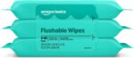Amazon Basics Adult Wet Wipes Flushable Fragrance Free, 126 Count (3 Packs of 42), Packaging May Vary