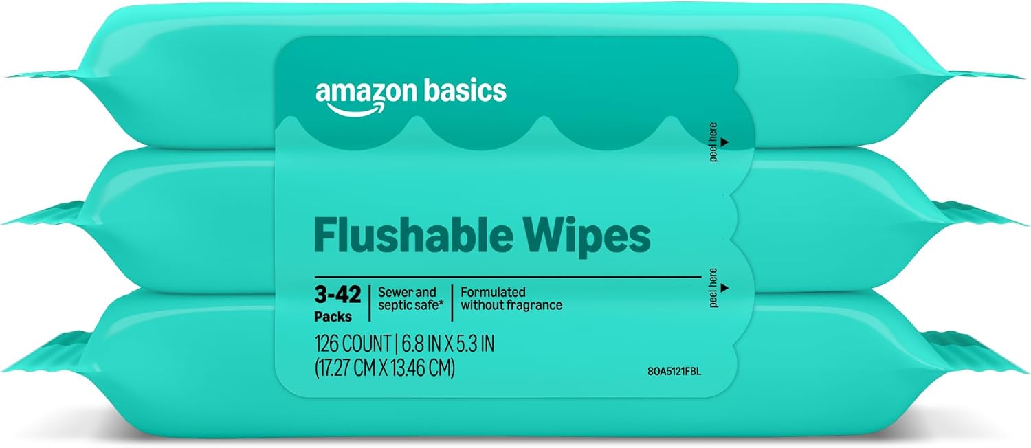 Amazon-Basics-Adult-Wet-Wipes-Flushable-Fragrance-Free-126-Count.jpg Amazon Basics Adult Wet Wipes Flushable Fragrance Free, 126 Count (3 Packs of 42), Packaging May Vary - Image 1