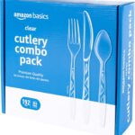 Amazon Basics Disposable Clear Plastic Cutlery Set, Premium Quality, Strong, 192 Count, Large Combo Pack Forks, Spoons and Knives
