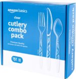 Amazon Basics Disposable Clear Plastic Cutlery Set, Premium Quality, Strong, 192 Count, Large Combo Pack Forks, Spoons and Knives