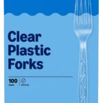 Amazon Basics Disposable Clear Plastic Forks, Premium Quality, 100 Count, Large Pack, Packaging May Vary