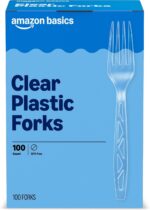 Amazon Basics Disposable Clear Plastic Forks, Premium Quality, 100 Count, Large Pack, Packaging May Vary
