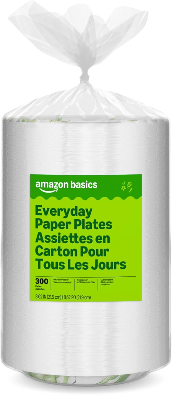 Amazon-Basics-Everyday-Paper-Plates-862-Inch-Disposable-300-Count.jpg Amazon Basics Everyday Paper Plates, 8.62 Inch, Disposable, 300 Count, Packaging May Vary - Image 1