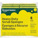 Amazon Basics Heavy Duty Dual-Sided Scrub Sponges, Reusable, 4.4 x 2.7 x 0.8 in, Yellow/Green, 6-Pack