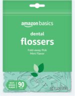 Amazon Basics Mint Dental Flossers, Shred Resistant, Slides Easily Between Teeth, with Fold-Away Pick, 90 Count, 1-Pack (Previously Solimo)