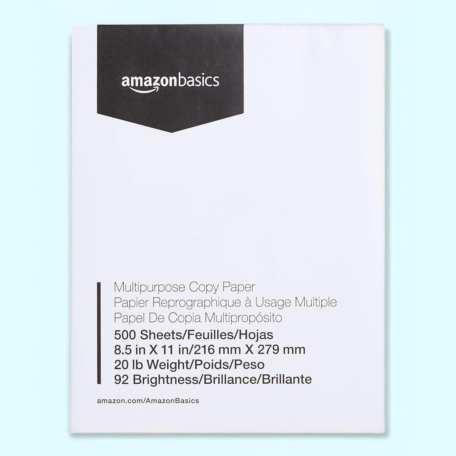 Amazon-Basics-Multipurpose-Copy-Printer-Paper-85-x-11-Inches.jpg Amazon Basics Multipurpose Copy Printer Paper, 8.5 x 11 Inches, 20 lb, 92 Bright, White, 1 Ream (500 Sheets), Jam-Free - Image 1