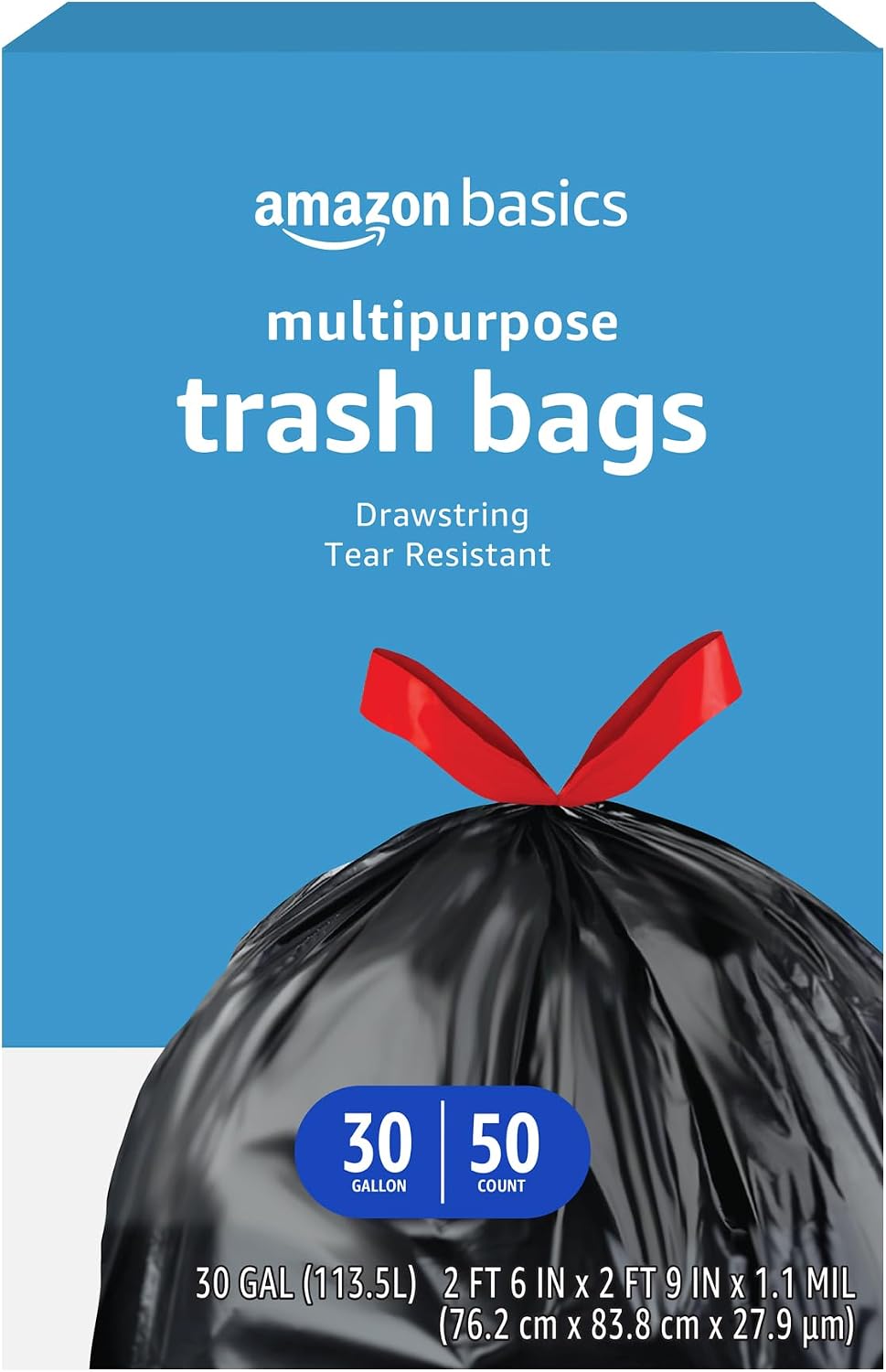 Amazon-Basics-Multipurpose-Drawstring-Trash-Bags-30-Gallon-Capacity-Tear.jpg Amazon Basics Multipurpose Drawstring Trash Bags, 30 Gallon Capacity, Tear Resistant, 50 Count (Previously Solimo) - Image 1