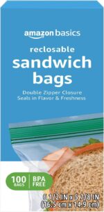 Amazon Basics Reclosable Double Zipper Sandwich Storage Bags for Food Storage, BPA Free, 100 Count
