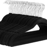 Amazon Basics Slim Velvet Non-Slip Space Saving Suit Clothes Hangers, Closet Organizer, Black, 50-Pack