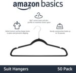 Amazon Basics Slim Velvet Non-Slip Space Saving Suit Clothes Hangers, Closet Organizer, Black, 50-Pack - Image 2