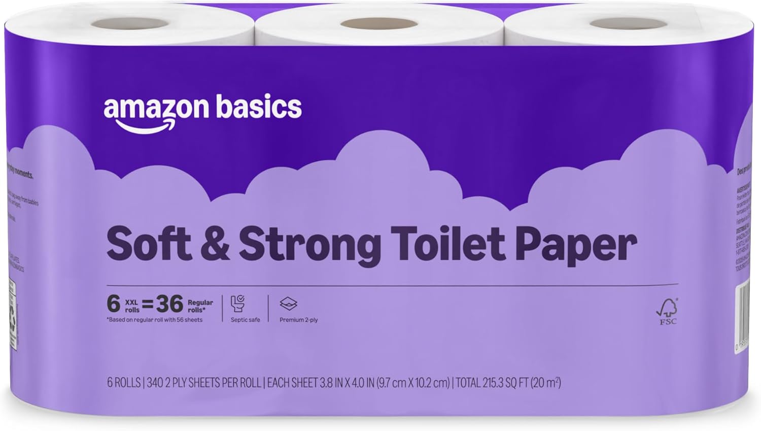 Amazon-Basics-Soft-and-Strong-2-Ply-Toilet-Paper-6-Ultra.jpg Amazon Basics Soft and Strong 2-Ply Toilet Paper, 6 Ultra Rolls = 24 Regular Rolls, Unscented, 340 Sheet (1 Pack of 6), Packaging May Vary - Image 1