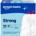 Amazon Basics Trash Bags, Tall Kitchen Drawstring, Unscented, 13 Gallon, 120 Count, Pack of 1, Packaging May Vary
