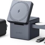 Anker 3-in-1 Cube Wireless Charger, MagSafe Charging Stand, 15W Foldable Fast Charging Station for iPhone 17/16/15, Apple Watch 1-8/Ultra, AirPods (Adapter Included, Non-Battery)