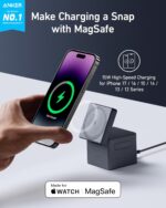 Anker 3-in-1 Cube Wireless Charger, MagSafe Charging Stand, 15W Foldable Fast Charging Station for iPhone 17/16/15, Apple Watch 1-8/Ultra, AirPods (Adapter Included, Non-Battery) - Image 2