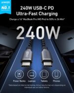 Anker Prime USB C to USB C Cable, 240W Fast Charging Cable (6 FT) | Upcycled braided nylon USB 2.0 cable with 100-year bend durability for iPhone 17/17 Pro/17 Pro Max, MacBook, Galaxy S24 - Image 2