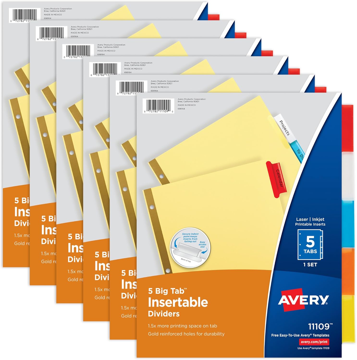 Avery-Binder-Dividers-5-Tab-Insertable-Multicolor-Big-Tabs-for.jpg Avery Binder Dividers - 5-Tab Insertable Multicolor Big Tabs for Binders, 6 Sets of Dividers (11109) - Image 1