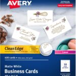 Avery Clean Edge Printable Business Cards, Sure Feed Technology, 2" x 3.5", White, 400 Blank Cards for Laser Printers (5877)