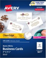 Avery Clean Edge Printable Business Cards, Sure Feed Technology, 2" x 3.5", White, 400 Blank Cards for Laser Printers (5877)