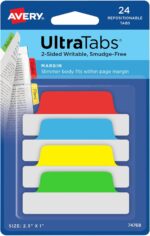 Avery Margin Ultra Tabs, 2.5" x 1", 2-Side Writable, Assorted Colors, 24 Repositionable Page Tabs (74768)