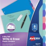 Avery Write & Erase Dividers for 3 Ring Binders, 8 Tabs per Set, Multicolor Big Tabs, Pastels, Binder Dividers Great for Organizing Reports, Projects, and More (16271)