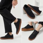 BENPAO Mens White Casual Shoes All Black Fashion Sneakers for Men Low Top Lace Up Canvas Shoes - Image 2