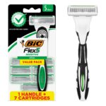 BIC BIC Flex 5 Sensitive Men's Refillable 5-Blade Razorswith 1 Handle and 7 Cartridges, Clinically Proven for Sensitive Skin, College Dorm Room Essential, Shower Caddy and Toiletry Bag Ready
