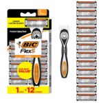 BIC Flex 5 Men's Refillable 5-Blade Razors with 1 Handle and 12 Cartridges, Smooth Shave Kit with Precision Edging Blade, College Dorm Room Essential, Shower Caddy and Toiletry Bag Ready