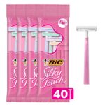 BIC Silky Touch Women's Disposable 2-Blade Razors, Travel Covers, College Dorm Room Essentials and First Apartment Must-Have, 40-Pack