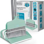 BLACK+DECKER Butler Broom & Dustpan Set - Short Handle, Stand-Up Design - Lightweight, Space-Saving Combo for Kitchen, Living Room, Bathroom, Lobby Floors - Home Cleaning Essential, Teal/Grey