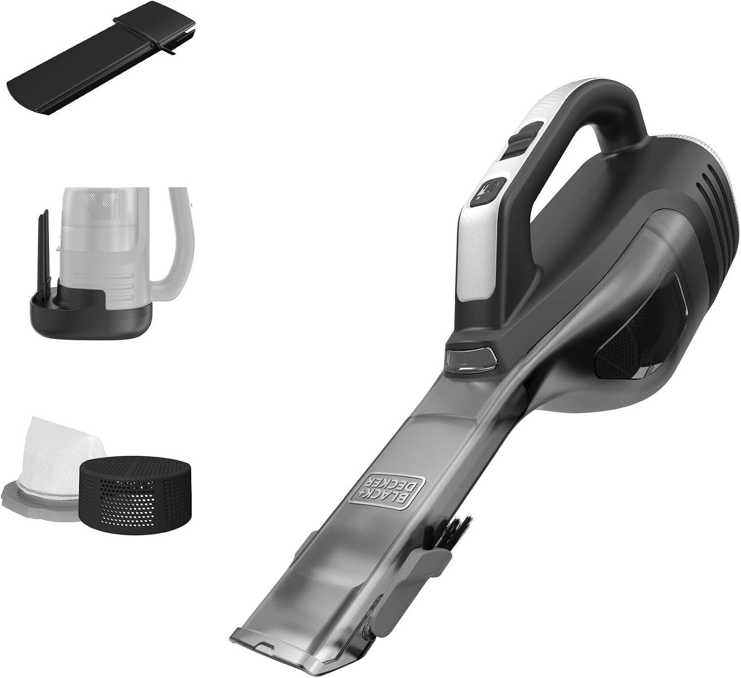 BLACKDECKER-Dustbuster-Reveal-Handheld-Vacuum-Cordless-Car-Vacuum-Portable-Cordless.jpg BLACK+DECKER Dustbuster Reveal Handheld Vacuum Cordless, Car Vacuum Portable Cordless, LED Light, Long Run Time, Rechargeable Lightweight Dust Buster, Includes Crevice Tool, Charging Base (HLVD320B42) - Image 1